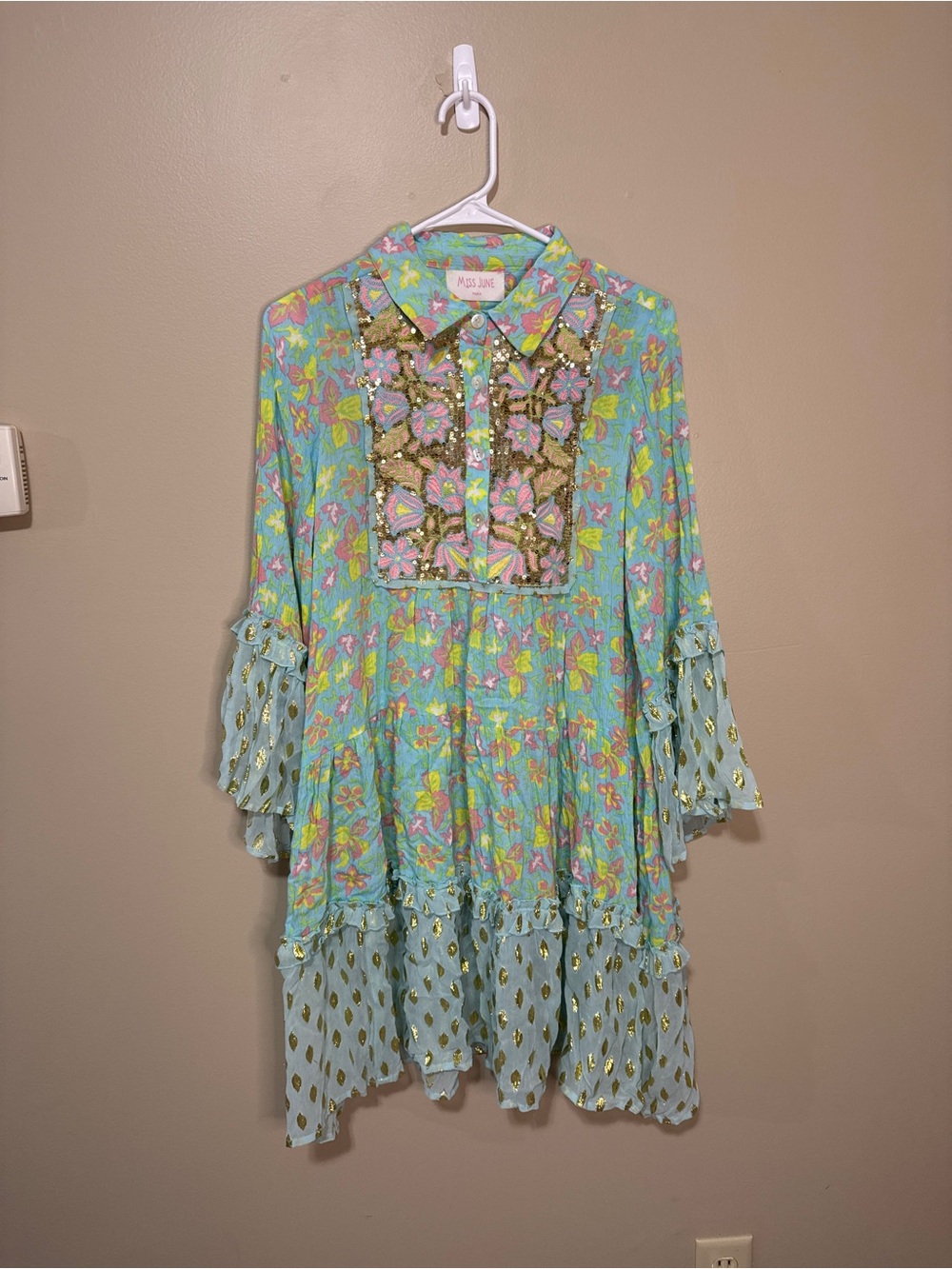 Miss June Aqua Floral Embellished Casual Dress